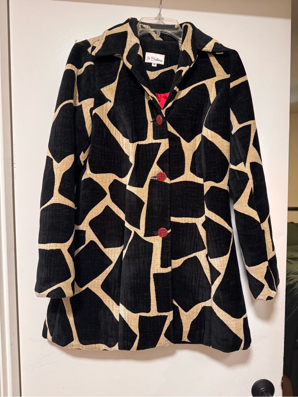 3 Sisters Black and Beige Geometric Blazer Jacket